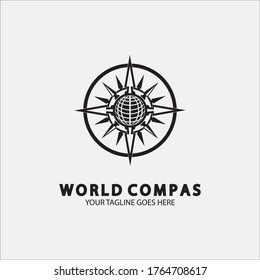 World Compass logo design, world logo concept, compass logo concept, earth icon, north, west, east and south direction, suitable for business and app logo or icon