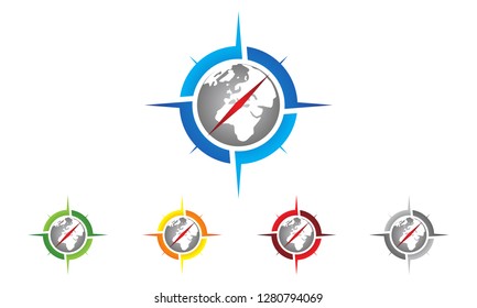 World Compass Navigation Logo Template, World Direction logo vector illustration, logo design compass with earth