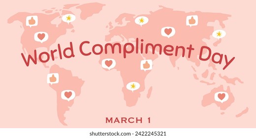 World Compliment Day concept. World map with speech bubbles, hand drawn illustration of national holiday.