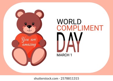 World compliment day. Festive banner with a teddy bear. Vector illustration.