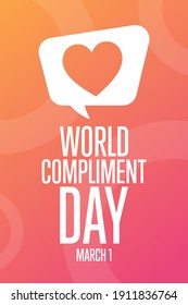 World Compliment Day. March 1. Holiday concept. Template for background, banner, card, poster with text inscription. Vector EPS10 illustration