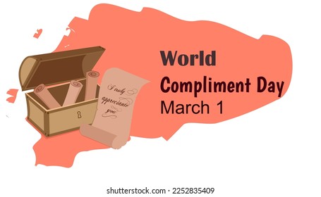 World compliment day, March 1, greeting card with a compliment to a friend. Vector illustration.