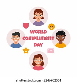 World Compliment Day. People exchange positive emotions and messages. Good mood.