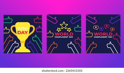 World Compliments Day vector poster illustration set on dark background. Heart, likes, vector illustration. People giving thumbs up.  