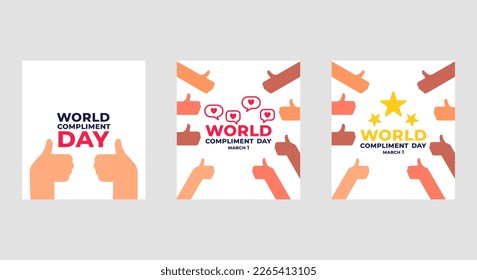 World Compliments Day vector poster illustration set. Heart, likes, vector illustration. People giving thumbs up.  