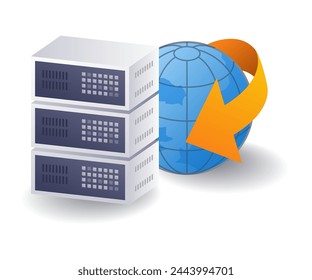 World computer data server concept, flat isometric 3d illustration
