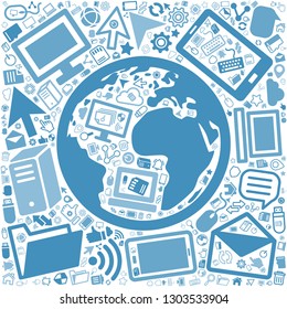 World and Computer icon, office and technology concept, vector file for EPS10