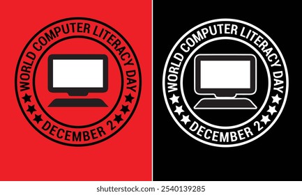 World Computer Literacy Day design for t-shirt, bags, mugs, stickers, banner, poster, icon, logo etc. Fully Editable Print Ready Template - Vector.