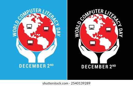 World Computer Literacy Day design for t-shirt, bags, mugs, stickers, banner, poster, icon, logo etc. Fully Editable Print Ready Template - Vector.