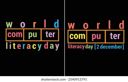 World Computer Literacy Day design for t-shirt, bags, mugs, stickers, banner, poster, icon etc. Fully Editable Print Ready Template - Vector.