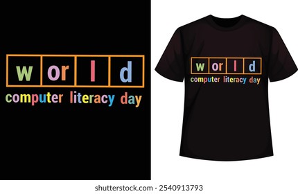 World Computer Literacy Day design for t-shirt, bags, mugs, stickers, banner, poster, icon etc. Fully Editable Print Ready Template - Vector.