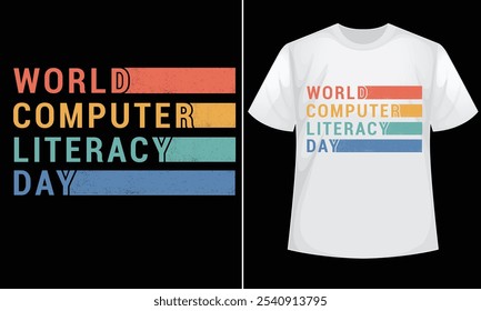 World Computer Literacy Day design for t-shirt, bags, mugs, stickers, banner, poster, icon etc. Fully Editable Print Ready Template - Vector.