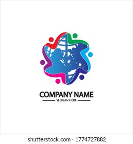 world comunity logo with people and globe illustration design vector.