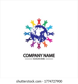 world comunity logo with people and globe illustration design vector.