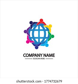 world comunity logo with people and globe illustration design vector.