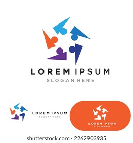 logotipo de la comunidad mundial con personas y vector de diseño de ilustraciones del mundo.
