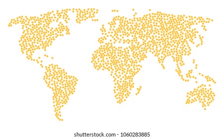 World concept map done of six pointed star items. Vector six pointed star scattered flat items are organized into geometric international plan.