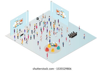 World Congress isometric vector illustration. Exhibition of information technologies. Vector isometric people. -stock vector