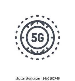 World connected to 5G line icon. Vector outline sign.