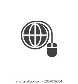 World connection vector icon. filled flat sign for mobile concept and web design. Computer mouse connected to globe glyph icon. Internet symbol, logo illustration. Pixel perfect vector graphics