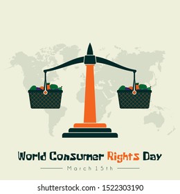 World consumer Right Day with basket, vegetables, and scales