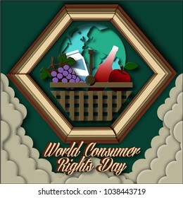 world consumer right day with title retro style paper cutting art style banner background
