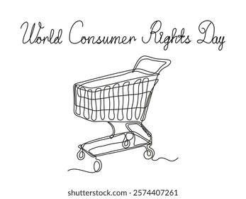 World Consumer Rights Day. Abstract customer's cart from the store, continuous single one line art hand drawing sketch logo