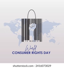 World Consumer Rights Day Concept background illustration. Shopping bag for World Consumer Rights Day. Sign and symbols to protect consumer's rights. Be a consumer well aware.