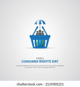
World Consumer Rights Day, consumer with world globe also umbrella sign, design for banner, poster, vector illustration. 