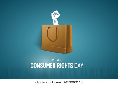 World Consumer Rights Day, world globe with shopping bag design. world consumer day creative. 