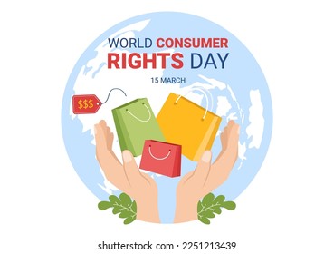 World Consumer Rights Day Illustration with Shopping, Bags and Needs of Consumers for Web Banner or Landing Page in Flat Cartoon Hand Drawn Templates