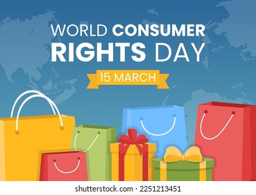 World Consumer Rights Day Illustration with Shopping, Bags and Needs of Consumers for Web Banner or Landing Page in Flat Cartoon Hand Drawn Templates