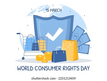 World Consumer Rights Day Illustration with Shopping, Bags and Needs of Consumers for Web Banner or Landing Page in Flat Cartoon Hand Drawn Templates