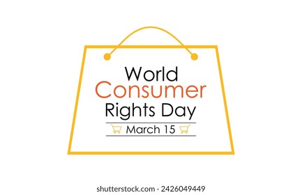 World Consumer Rights Day Poster Design. Shopping bag and Consumer hand with World map. Banner poster, flyer and background design.