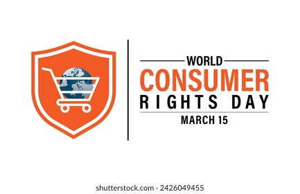 World Consumer Rights Day Poster Design. Shopping bag and Consumer hand with World map. Banner poster, flyer and background design.