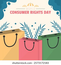 World Consumer Rights Day Poster. Various kind of shopping bags