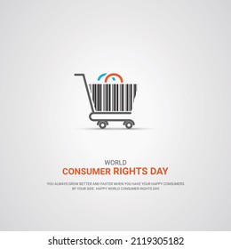 World Consumer Rights Day, shopping cart with bar code idea design for banner, poster, vector illustration. 