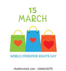 World consumer rights day. Vector conceptual illustration. Lettering and shopping bags. Design element for leaflet, poster, banner or booklet.