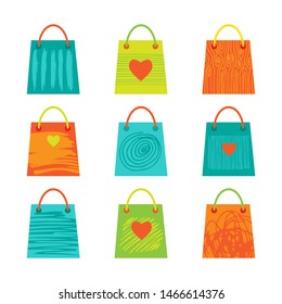 World consumer rights day. Vector conceptual illustration. Shopping bags set. Design element for leaflet, poster, banner or booklet.