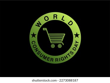Ilustración vectorial del Día Mundial de los Derechos del Consumidor con icono del carro de la compra aislado en el fondo negro.