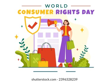 World Consumer Rights Day Vector Illustration on 15 March with Shopping Bags to be Respected and Protected in Flat Cartoon Background