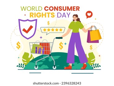 World Consumer Rights Day Vector Illustration on 15 March with Shopping Bags to be Respected and Protected in Flat Cartoon Background