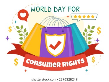 World Consumer Rights Day Vector Illustration on 15 March with Shopping Bags to be Respected and Protected in Flat Cartoon Background
