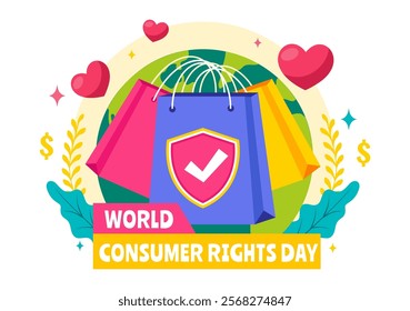 World Consumer Rights Day Vector Illustration on 15 March, Featuring Shopping Bags to Represent Consumer Rights Being Respected and Protected