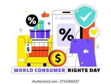 World Consumer Rights Day Vector Illustration on March 15 Featuring Shopping Bags Symbolizing Respected And Protected Consumer Rights