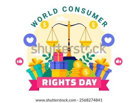 World Consumer Rights Day Vector Illustration on 15 March, Featuring Shopping Bags to Represent Consumer Rights Being Respected and Protected