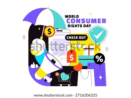 World Consumer Rights Day Vector Illustration on March 15 Featuring Shopping Bags Symbolizing Respected And Protected Consumer Rights