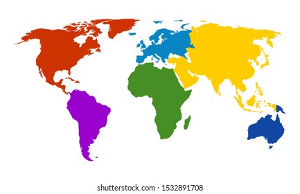 Colors Of The Continents On A Map Vektor Stok World Continent Map Different Colors Each Tanpa Royalti 1532891708 Shutterstock