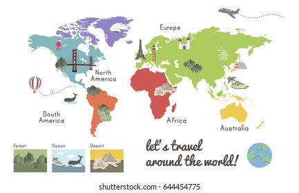 World Continent Map Location Graphic Illustration