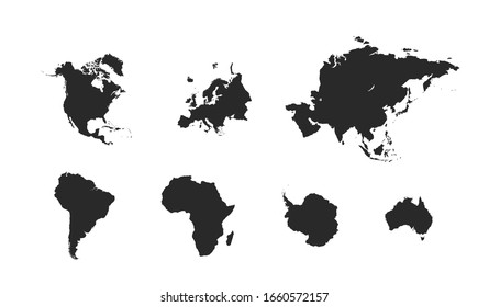 world continent map set. monochrome isolated vector image